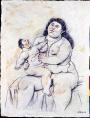In his Maternity, 2006, Botero enhances the religious meaning of motherhood